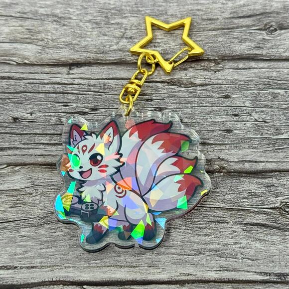 GameFox Happy Fox Kitsune Nine-Tailed Fox Acrylic Custom Keychain 2" - Picture 2 of 2